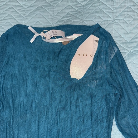 NWT authentic KAOS long sleeve mash tee keyhole detail double mesh aqua sz S - Picture 2 of 5